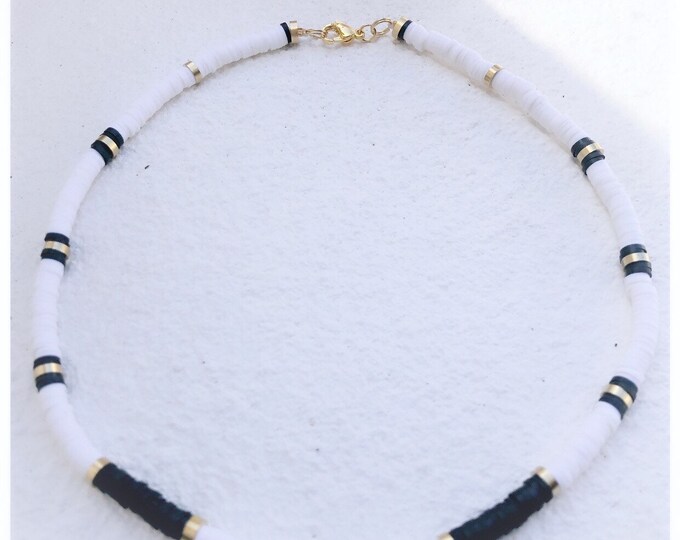 Black and white trend Heishi necklace / gold or silver steel