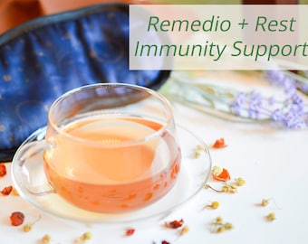 Remedio + Rest Immune Support Té de hierbas orgánico, saúco + manzanilla, sin cafeína 8 oz y 16 oz