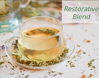 Mezcla Restauradora Calmante Té de Hierbas Orgánico, sin cafeína 8 oz y 16 oz