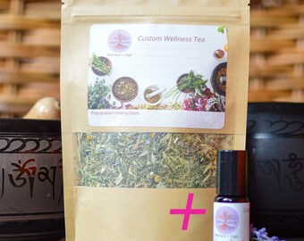 Custom Organic Herbal Tea + Custom Essential Oil COMBO, 16oz tea, 10ml oil / Gift Set