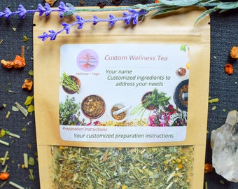 Té de hierbas orgánico personalizado + consulta, hoja suelta, 8 oz o 16 oz.