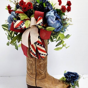 Patriotischer Cowboy-Stiefel-Dekor, Stiefel-Dekor, Cowboy-Stiefel-Dekor, Wohndekor, Bürodekor, AC-inspirierte Kränze