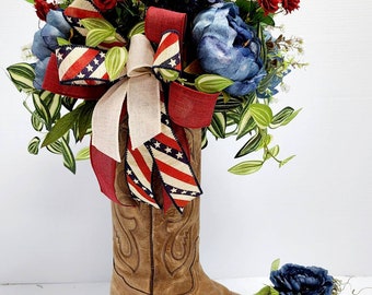 Patriotic Cowboy boot centerpiece, boot centerpiece, Cowboy boot decor, home decor, office decor, AC Inspired Wreaths