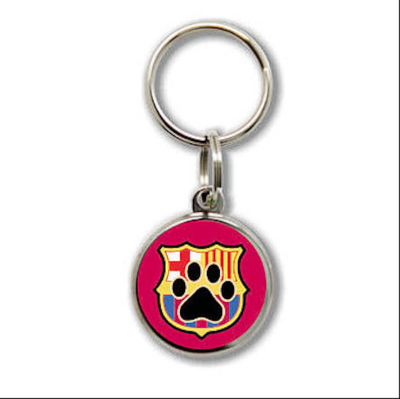Small round STAINLESS STEEL plate with FCB Barcelona shield Barca and footprint For small or medium dog or cat Customizable