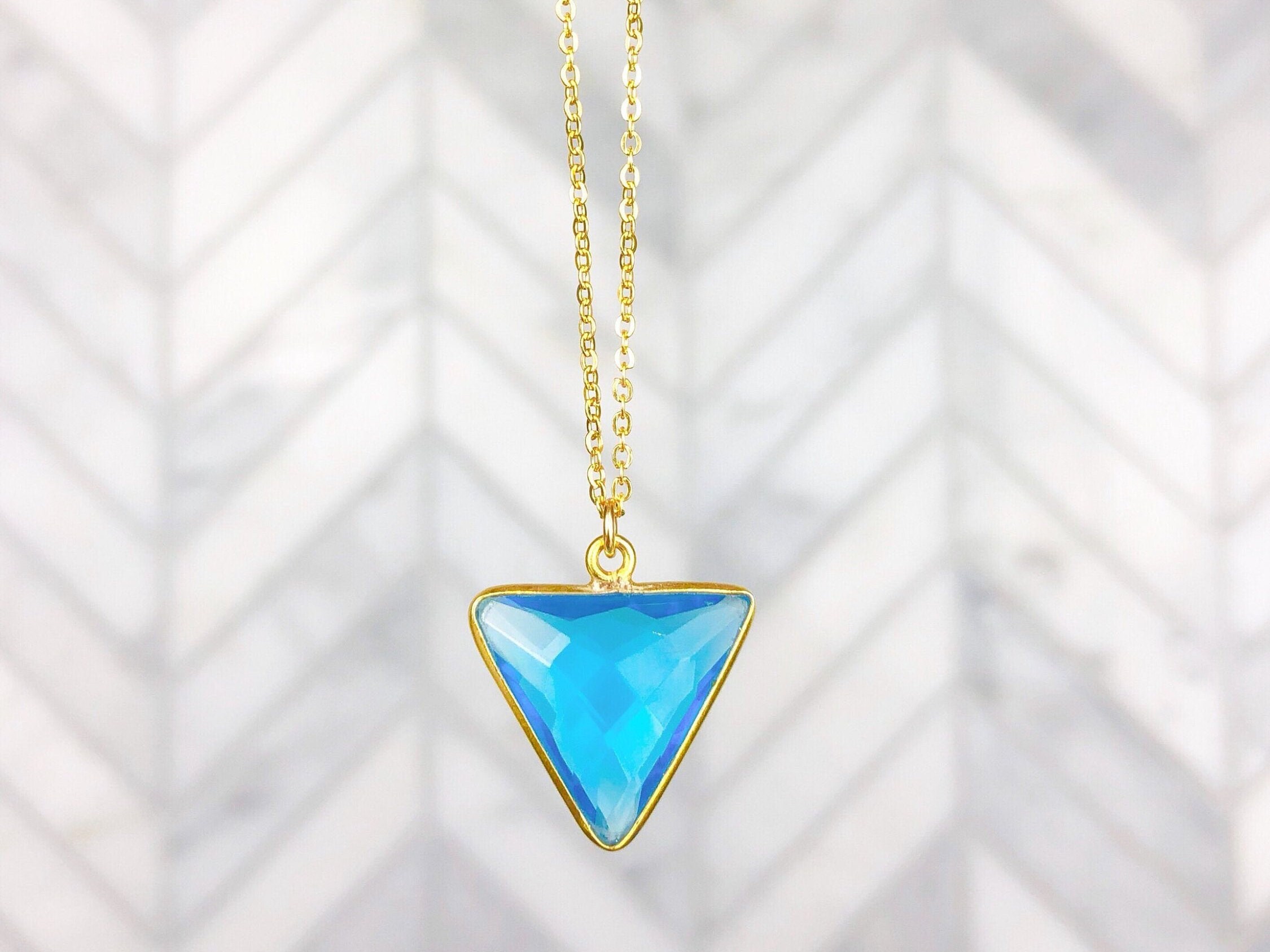 Topaz Triangle 14k Gold Filled Necklace | Crystal Quartz Triangle 14k Gold  Filled Necklace | Gemstone Triangle Necklace