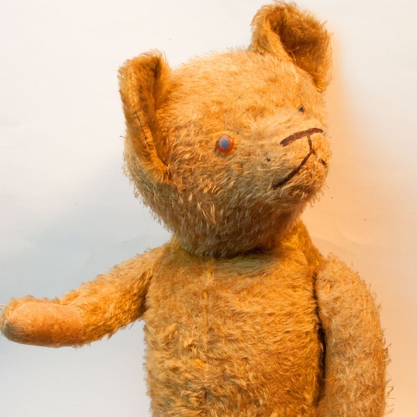 Antique 1907 Large Mohair Jointed Teddy Bear Glass Eyes Straw Fill