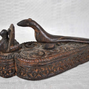 Antique Indian Wooden Hand Carved TiKa Ceremony Box Kum Kum Powder Holder