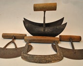 Antique Herb Choppers, Lot of 4, Primitive Forged Iron And Steel, Farmhouse Find