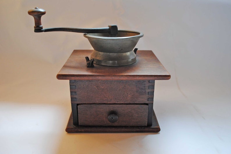 Antique Cast Iron Coffee Grinder, Dovetailed Wooden Base, Coffee Mill, Manual Coffee Grinder Etsy