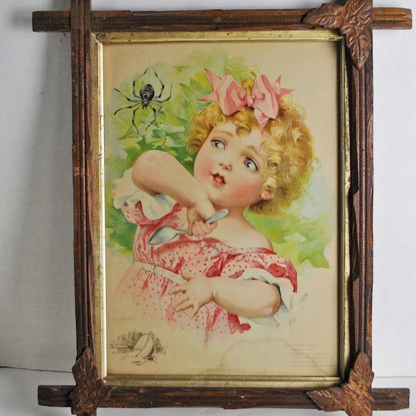 Maud Humphrey 1901 Original Color Lithograph Framed Print Little Miss Muffet And Spider