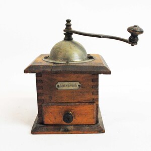 Antique Leinbrock Small Herb or Coffee Bean Grinder, Dovetailed Wooden Base, Herb Mill, Manual Grinder