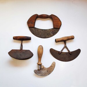 Antique Herb Choppers, Lot of 4, Primitive Forged Iron And Steel, Farmhouse Find