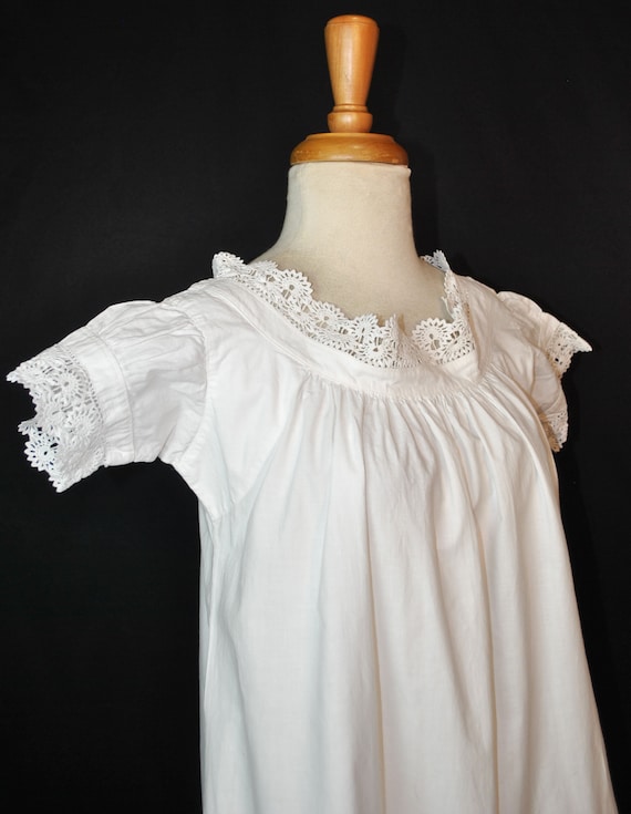 Antique Edwardian White Cotton Nightgown, Rickrack