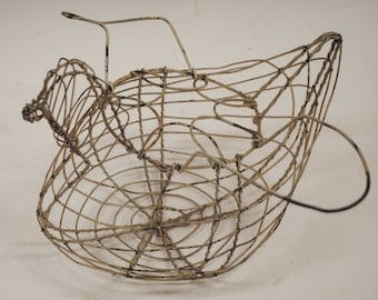Vintage Wire Chicken Handled Basket For Holding Eggs and Collecting Eggs