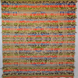 Antique Jacquard Coverlet, Central Floral Medallion, For Display or Cutter, Loom Woven