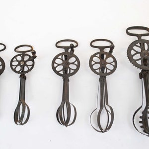 Antique Egg Beater Rotary Double Dasher Manual Hand Mixer, Collection Of 5 Beaters