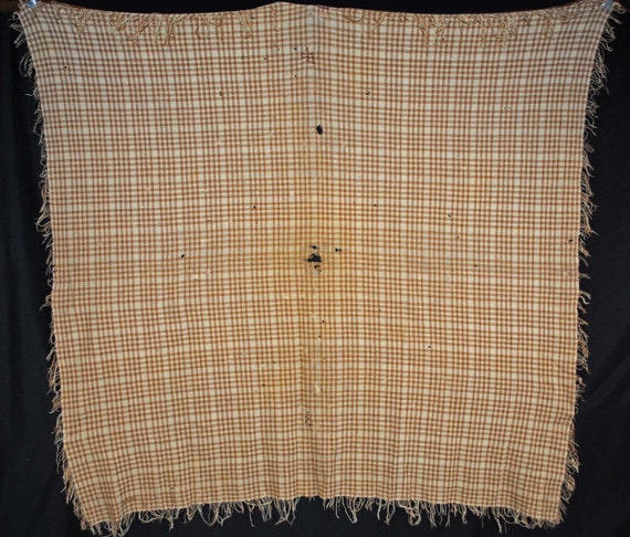 1840's Brown & White Plaid Woolen Homespun Shawl - image 2