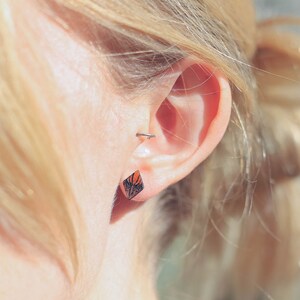 Leather Flower Stud Earrings. Dainty Leather Stud Earrings. Fifth Anniversary Idea for Her.