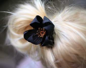 Leather Flower Hair clip. Black Leather Flower Hair clip.