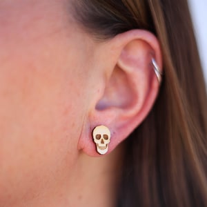 Wood Skull Stud Earrings