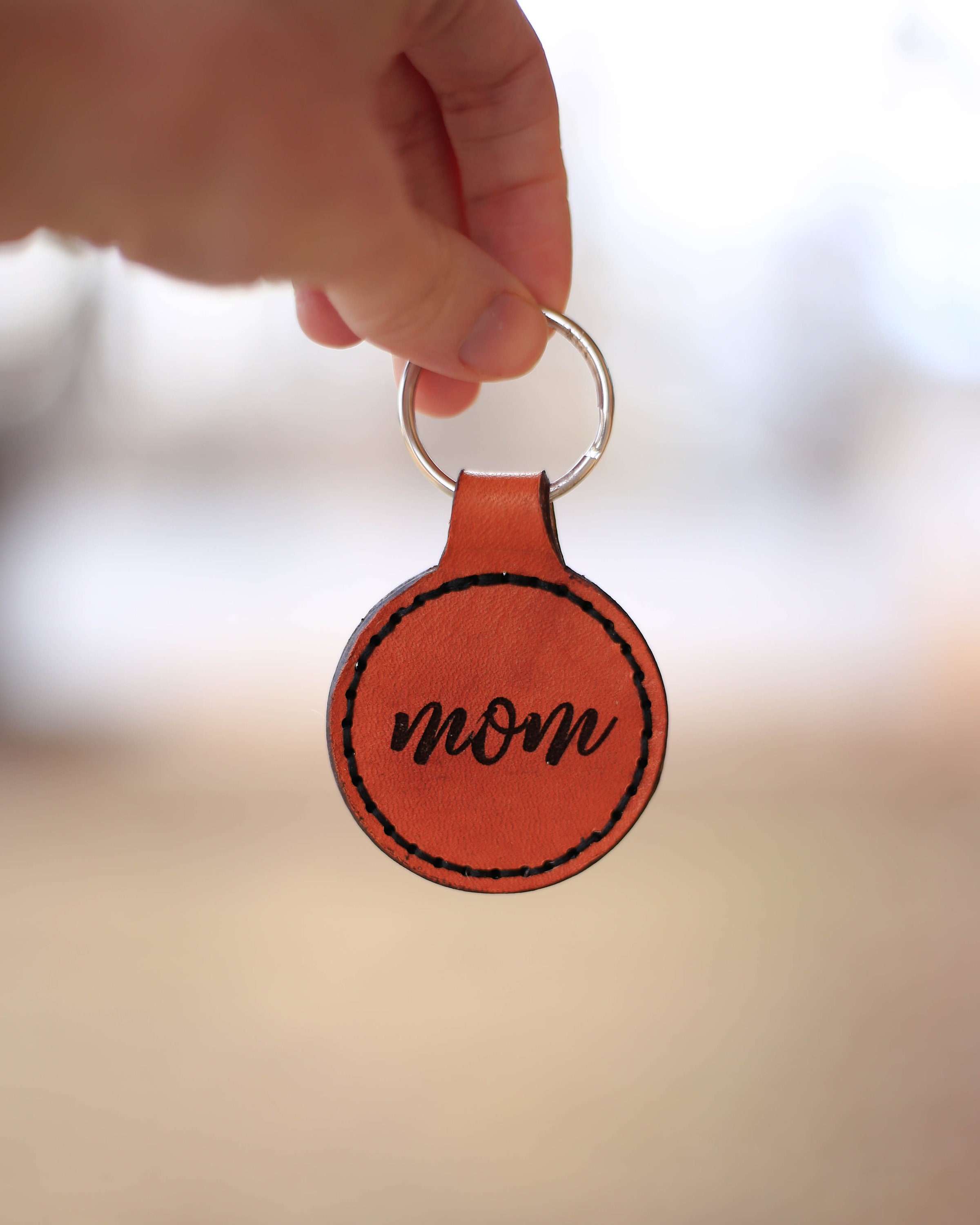 Mom Keychain. Leather or Wood Mom Keychain. Custom Keychain for Mom