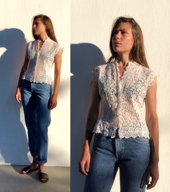 vintage guipure lace blouse size xs // boho prairi