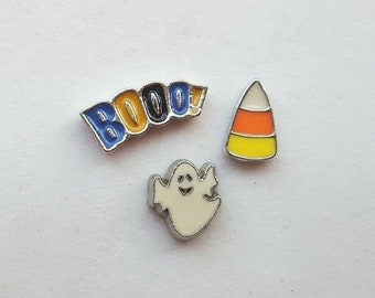 HALLOWEEN BOO GHOST WEB BLACK CAT FLOATING CHARMS SET FOR LIVING MEMORY LOCKET