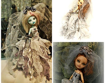 Corpse Bride Fashion For Monster High Pullip Blythe Sized Dolls Custom Made to Order Ever After Doll Gothic Monster High Clothes