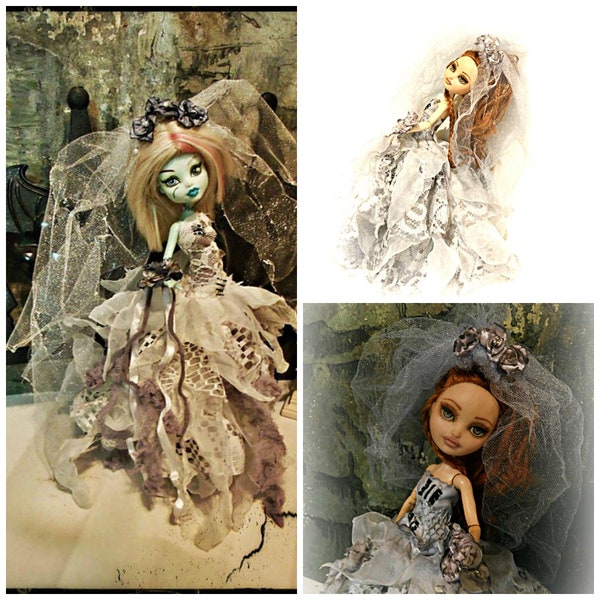 Corpse Bride Fashion For Monster High Pullip Blythe Sized Dolls Custom Made to Order Ever After Doll Gothic Monster High Clothes