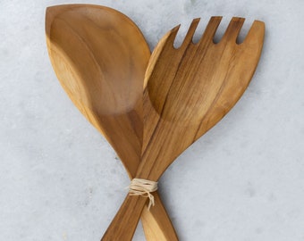 Handcrafted Wooden Salad Servers Made Of Olive Wood in Modern Design| Unique Kitchen utensils