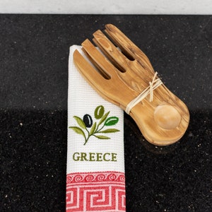 Handcrafted Wooden Salad Servers with Cotton Napkin in many colors | Made Of Olive Wood | Unique Kitchen utensils