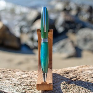 Handmade Olive Wood Epoxy Resin Pen with Pen Holder