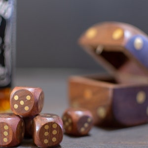 Handmade Wooden Dice Box Set with 4 Dice | Wooden Box with Dice