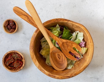 Handmade Wooden Salad Servers Made Of Fine Olive Wood | Salad Fork & Spoon