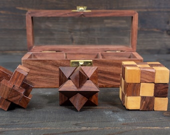 Wooden Brain Teaser Puzzles for adults | Wooden Puzzle Box Set