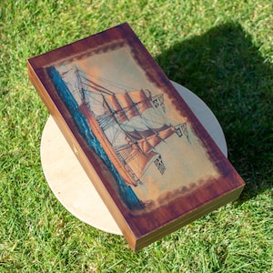 Traditional Mahagony Backgammon Game Set- Gravoura - &quot;Traditional Sailing Boat&quot;-Large - Gifts