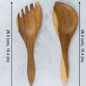 Handcrafted Wooden Salad Servers Made Of Olive Wood in Modern Design Unique Kitchen utensils image 2