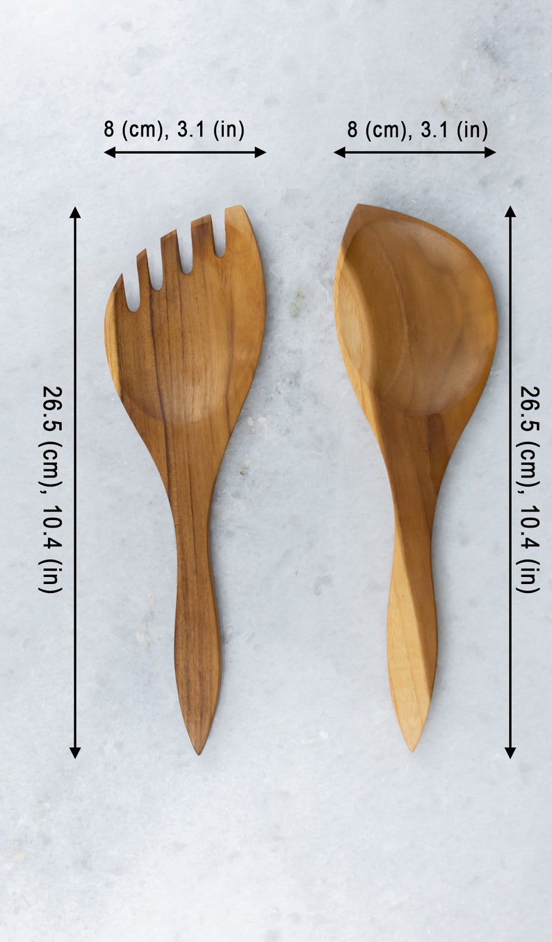 Handcrafted Wooden Salad Servers Made Of Olive Wood in Modern Design Unique Kitchen utensils image 2