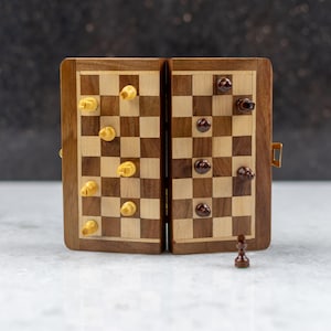 Handmade Magnetic Chess Board Game Box | Wooden Chess Box Set mini | Gifts
