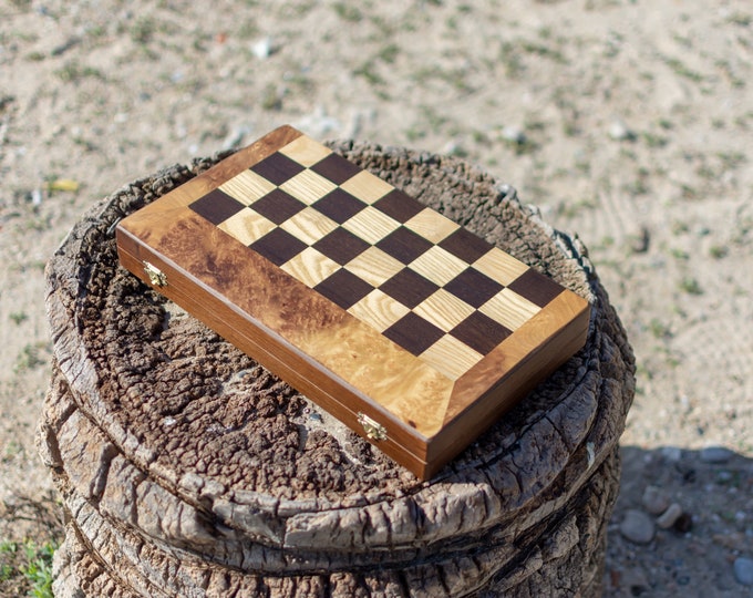 Olive Wood Backgammon and Chess Board Game Set,Wooden Fun Game,Handmade Board Game ,Patterned Backgammon, Strategy Game, Medium Size,Gift