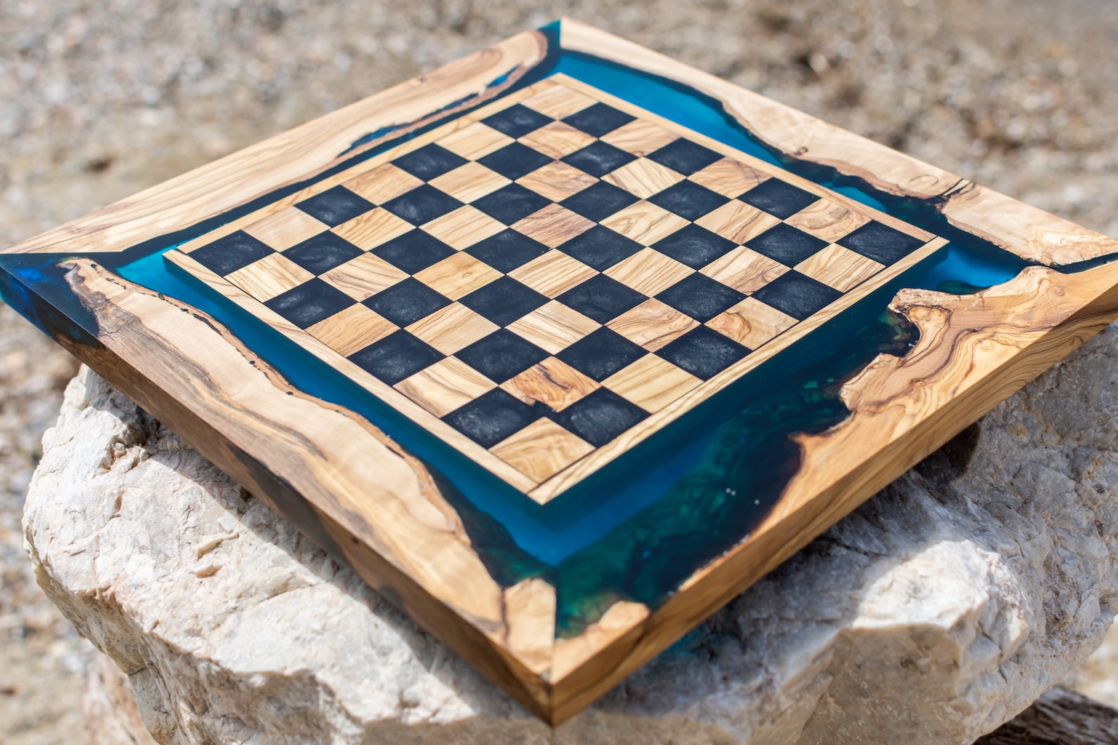 Olive Wood Epoxy Resin Chess Board Game Set Handmade Chess Etsy