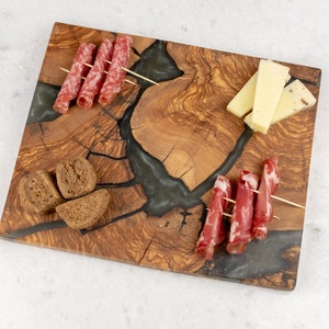 Wood Epoxy Resin Serving Board | Gray | Handmade Board in MadeOfOliveWood design