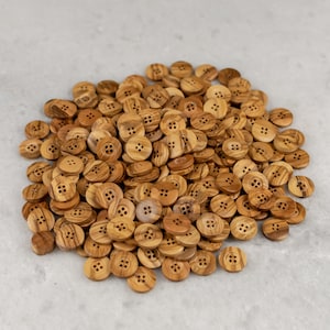 Handmade Wooden Buttons | Round Olive Wood Buttons | Classic 4 Hole in a Natural Finish (5Ps)