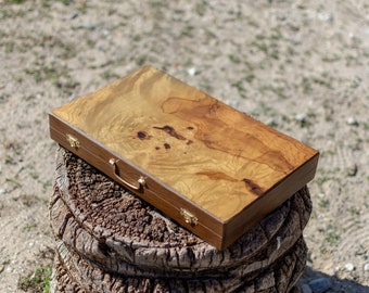 Premium-serie uit oud olijfhouten backgammonset | Gemaakt van olijfboomwortel| Groot formaat