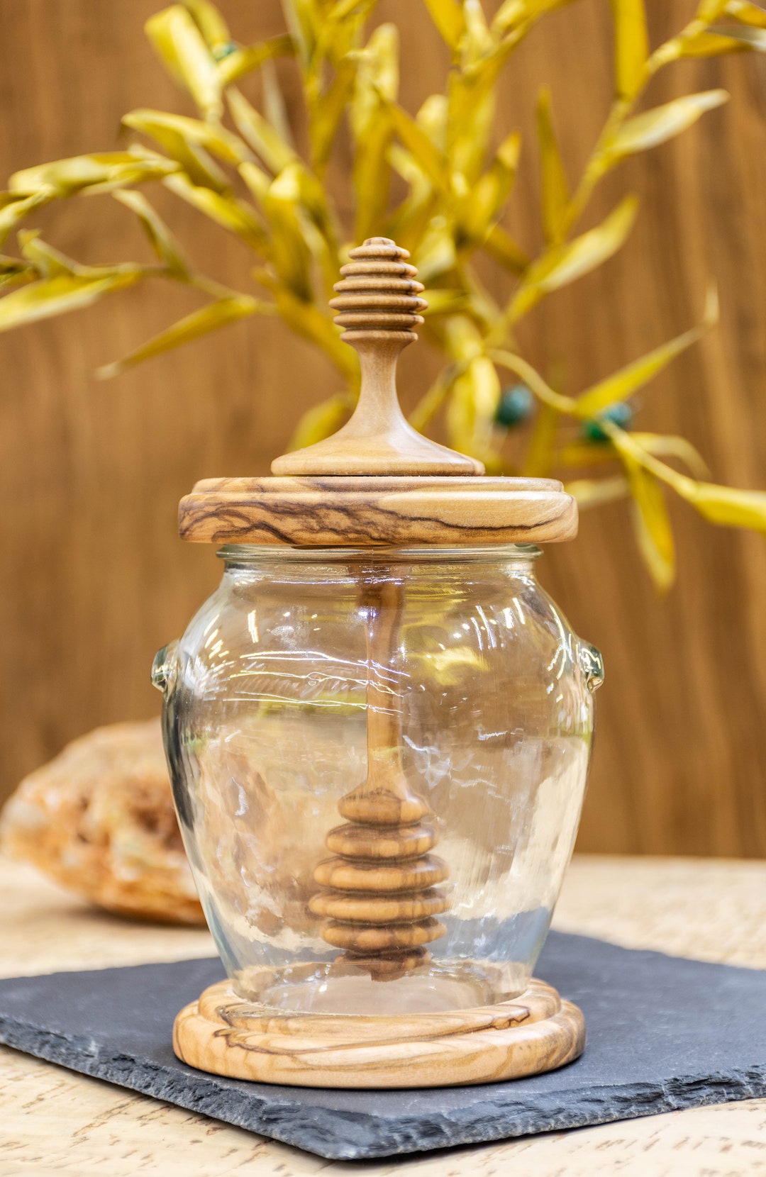 Olive Wood Honey Pot With - Etsy