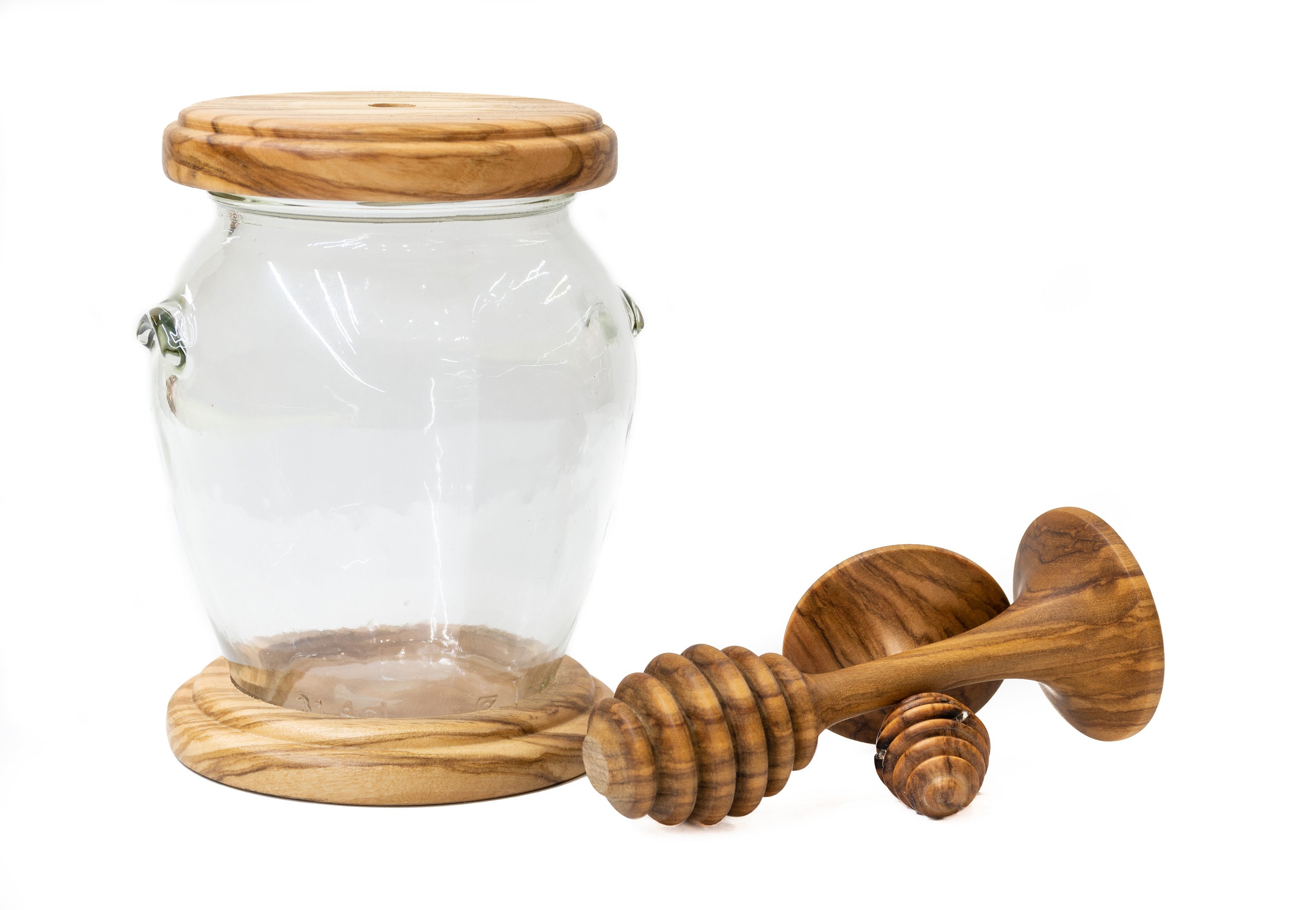 Handmade Olive Wood Honey Pot With Dipper Gifts Etsy