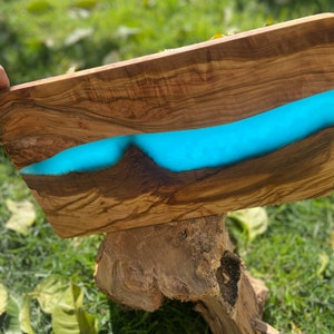Aqua Wood Epoxy Resin Serving Board | Handmade Board in Unique MadeOfOliveWood design