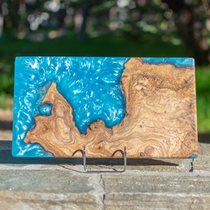 Wood Epoxy Resin Serving Board in Light Blue | Handmade Board in Unique MadeOfOliveWood design