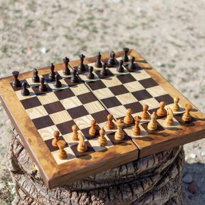 Premium Series From Old Olive Wood Tree | Unique Olive Wood Backgammon and Chess Board Game Set -Medium  Size - Gifts