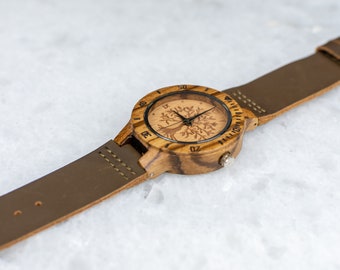 Reloj de madera hecho a mano - Caja pequeña / Árbol de la vida / Relojes de pulsera
